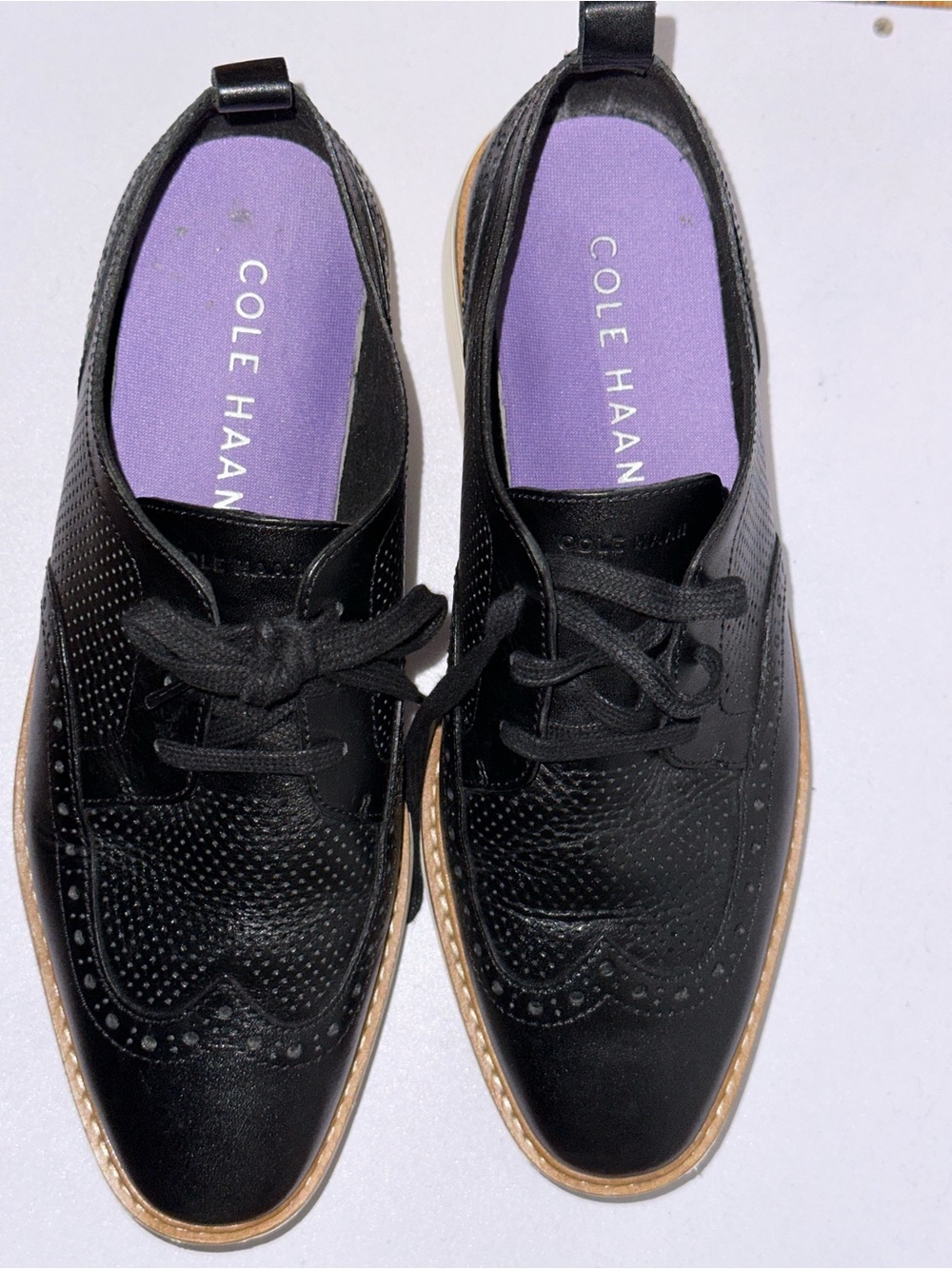 Cole Haan WomeBlack Leather Wingtip Oxfords